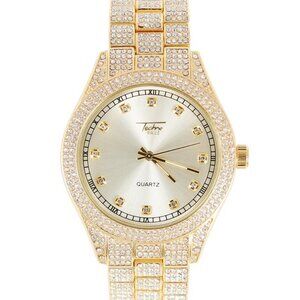Men’s Iced-Out Gold Watch – 42mm Simulated Diamond Bezel & Bracelet,